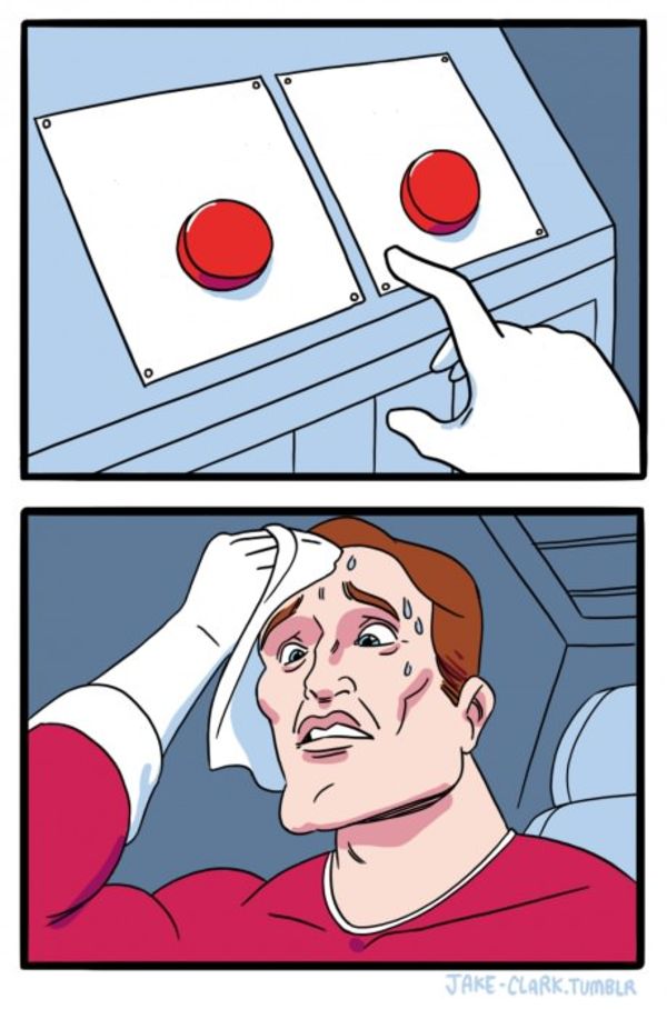 Two Buttons meme about Filson