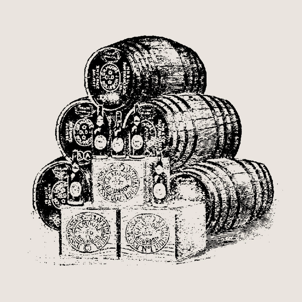 Illustration of stacked barrels and crates